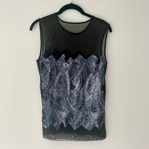 BCBGMAXAZRIA Sequin Art Deco Blouse
